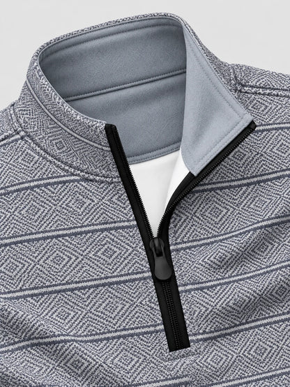 Performance-Pullover mit Viertelreißverschluss und blauem Rautenstreifenmuster