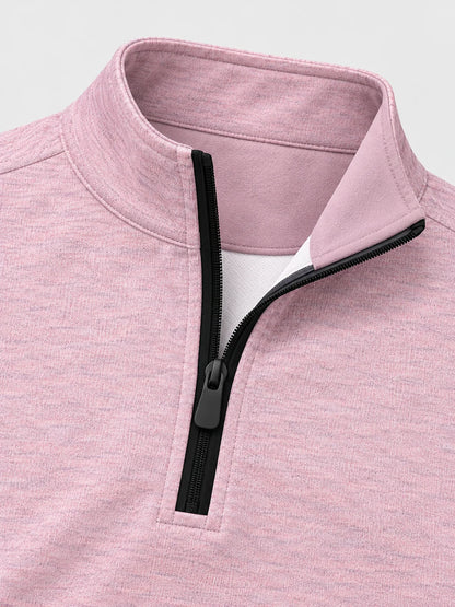 Rosa Golf-Pullover mit strukturierter Oberfläche und Viertelreißverschluss aus Funktionsmaterial