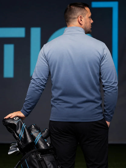Golfpullover in Schiefergrau mit Ombre-Farbverlauf und Viertelreißverschluss