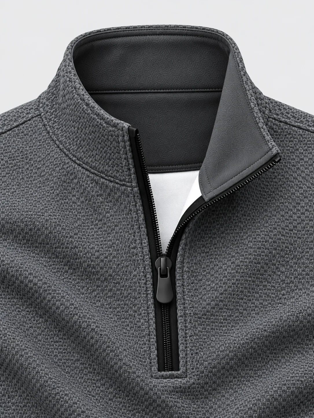 Golfpullover mit Waffelstruktur in Anthrazitgrau, Funktionsmaterial und Viertelreißverschluss