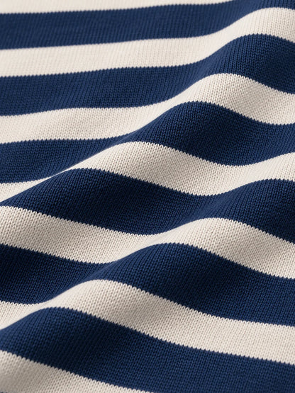 Golf-Pullover aus Funktionsmaterial in Marineblau mit nautischem Streifenmuster und Viertelreißverschluss
