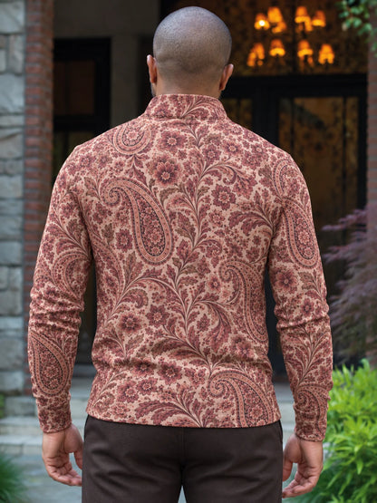Golfpullover in Altrosa mit floralem Paisley-Muster, Funktionsmaterial und Viertelreißverschluss