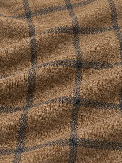 Golf-Pullover aus Funktionsmaterial in Kamelbraun mit Fensterkaromuster und Viertelreißverschluss