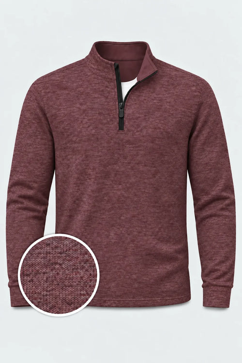 Weinroter Golf-Pullover in Melange-Optik mit Viertelreißverschluss