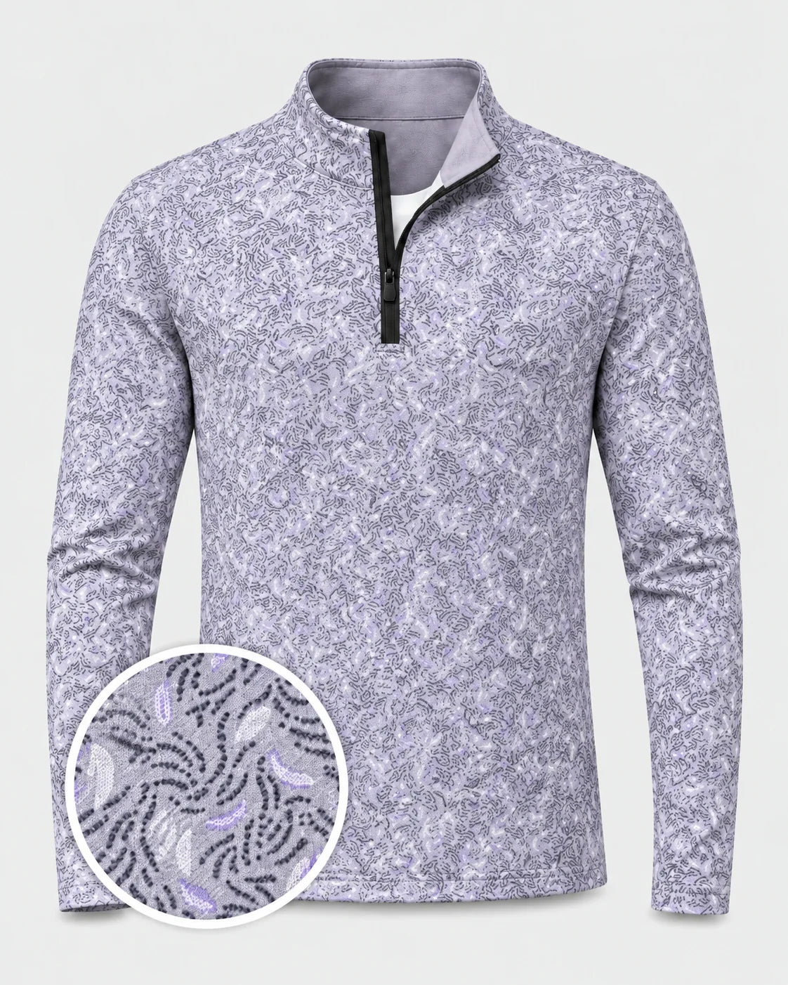Lavendelfarbener Performance-Quarter-Zip-Pullover mit abstraktem Muster