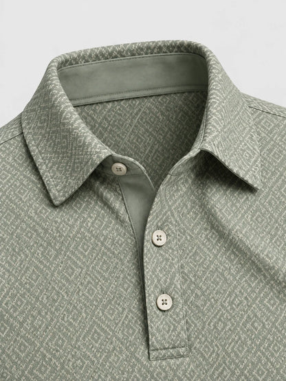 Salbeigrünes Performance-Golfpoloshirt mit Rautenmuster