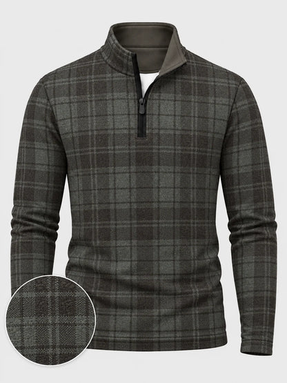 Golf-Pullover mit Viertelreißverschluss und Karomuster in Anthrazit und Olivgrün