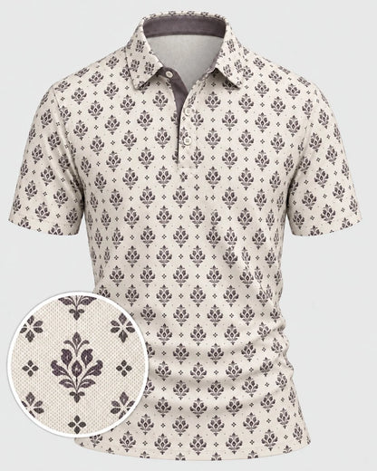 Vintage-Blumenmuster Performance-Golfpoloshirt