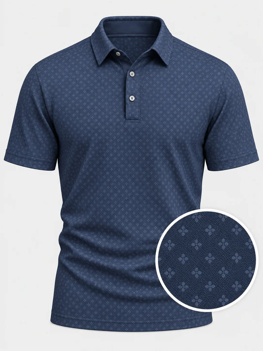 Mitternachtsblaues Performance-Golfpoloshirt mit Mikroprint