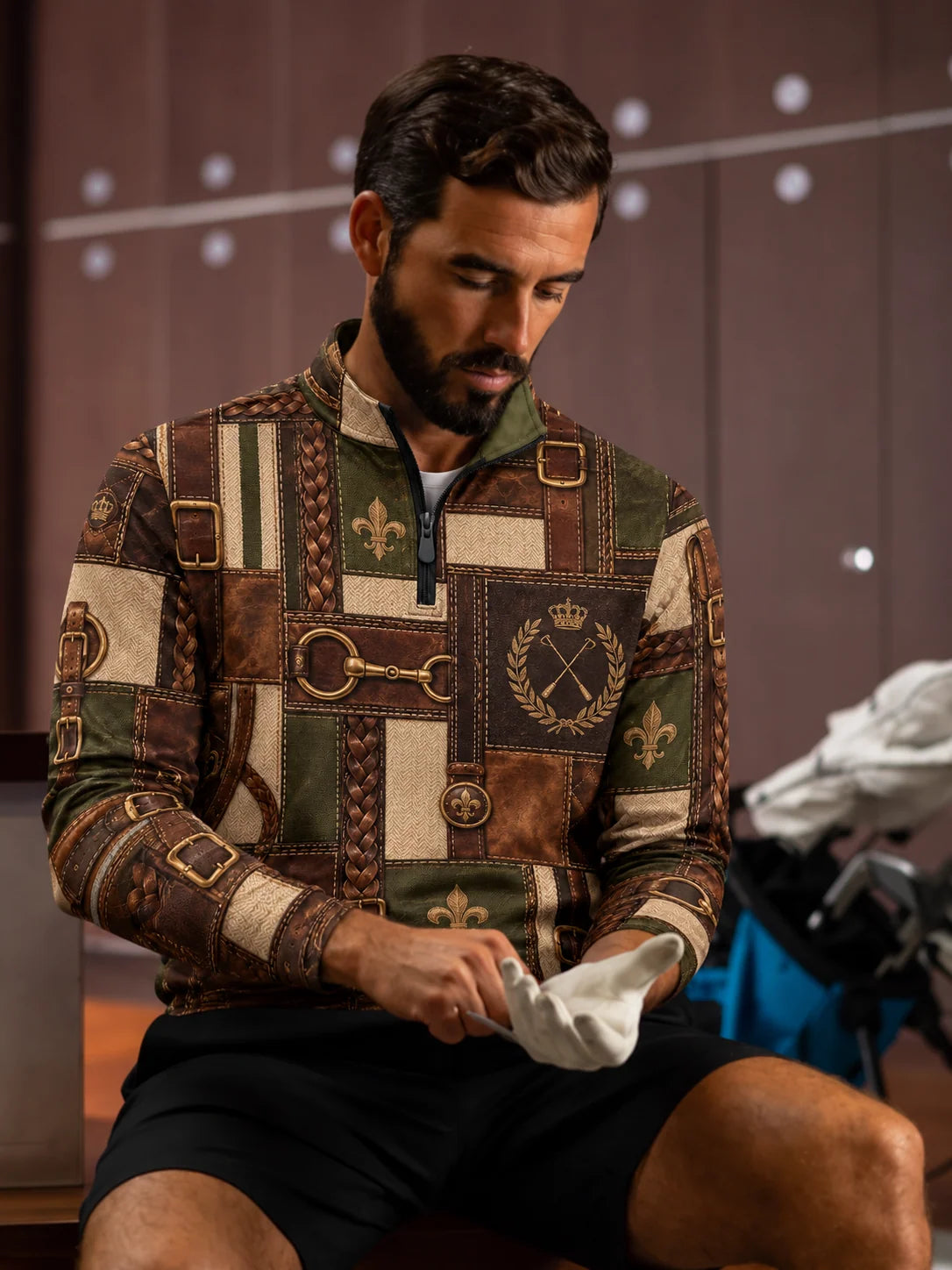 Heritage-Quarter-Zip-Pullover mit Reitsportmotiven aus Performance-Material