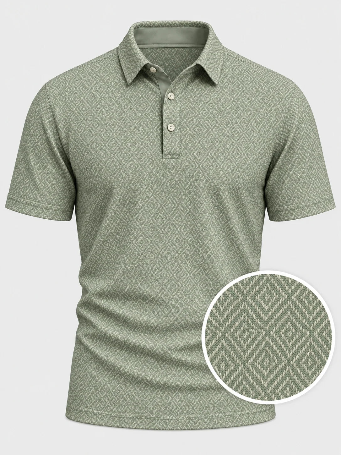 Salbeigrünes Performance-Golfpoloshirt mit Rautenmuster